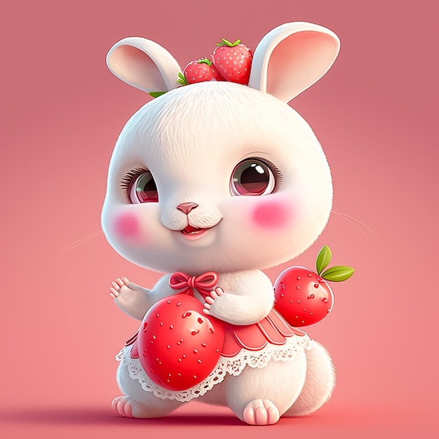 Piccolo coniglietto dolce e succoso con un'intelligenza artificiale Big Strawberry generata