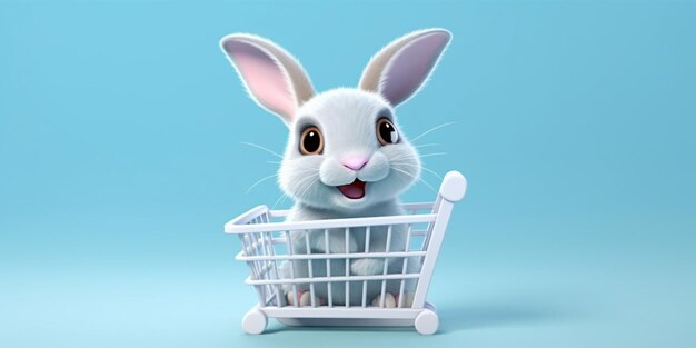 Piccolo coniglio con animazione cartone animato cesto AI Generato