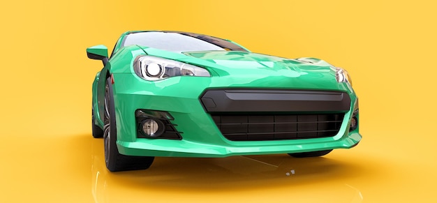 Piccolo coupé verde dell'automobile sportiva. rendering 3D.