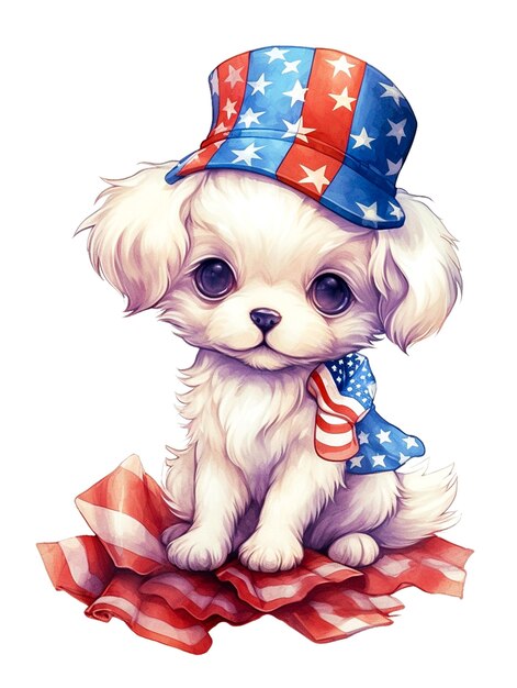 Piccolo cucciolo maltese carino con il cappello della bandiera americana illustrazione vettoriale