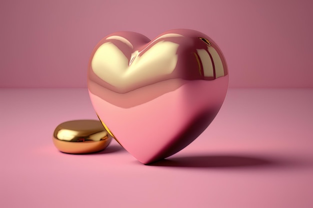 Piccolo cuore rosa su sfondo rosa per San Valentino illustrazione AI generativa