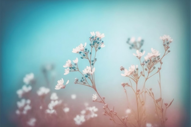 Piccolo fiore bianco con delicati colori blu e rosa per lo sfondo primaverile