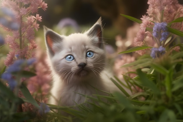 Piccolo gattino carino che cammina nel giardino Rete neurale AI generata