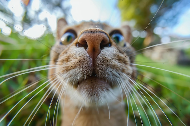 Piccolo gattino ritratto ravvicinato Animale divertente che guarda nella telecamera Gatto bambino naso lente ad angolo ampio