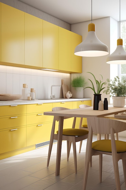 Piccolo interno della cucina in colore giallo in un appartamento moderno