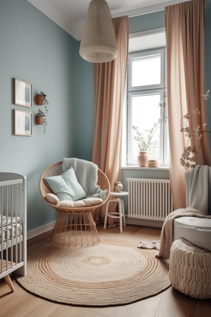 Piccolo interno della stanza dei bambini della scuola materna in colori pastello ai generativi