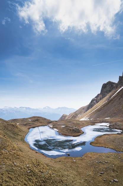 Piccolo lago alpino al disgelo