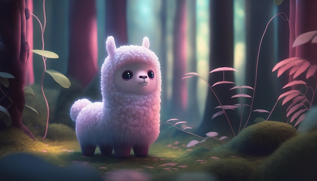 Piccolo lama pastello in una foresta così morbida così Kawaii