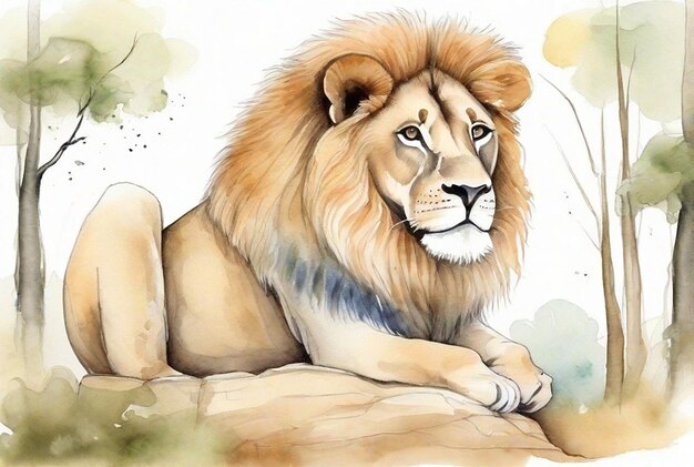 piccolo leone carino con illustrazione ad acquerello