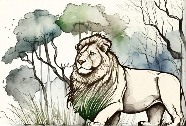 piccolo leone carino con illustrazione ad acquerello