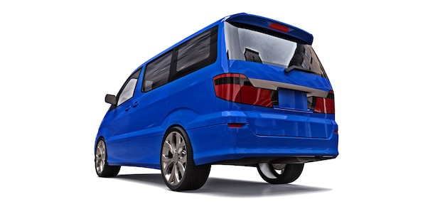 Piccolo minivan blu per il trasporto di persone rendering 3d