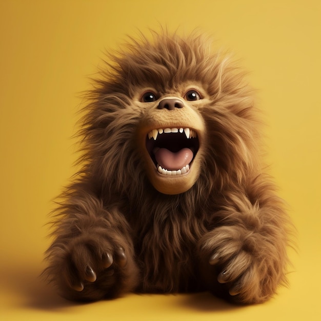 Piccolo mostro marrone con una grande bocca e grandi denti Bigfoot baby