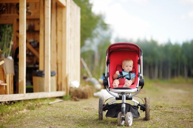 Piccolo neonato in passeggino al giorno d&#39;estate