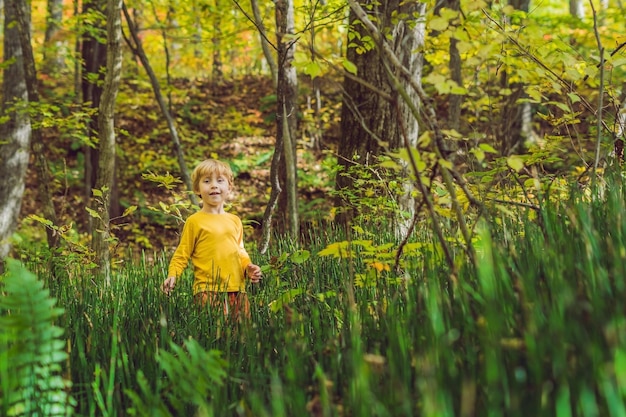 Piccolo neonato nel parco d'autunno