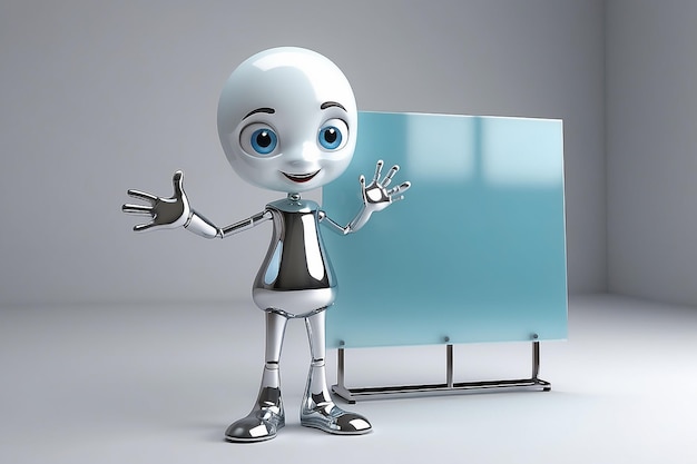 Piccolo personaggio umano 3D Il Messaggero che tiene una tavola vuota Serie di persone in vetro e cromo