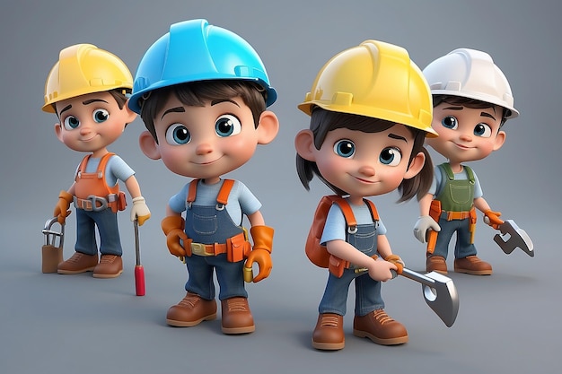 Piccolo personaggio umano 3D The Builders X3 with Tools serie People