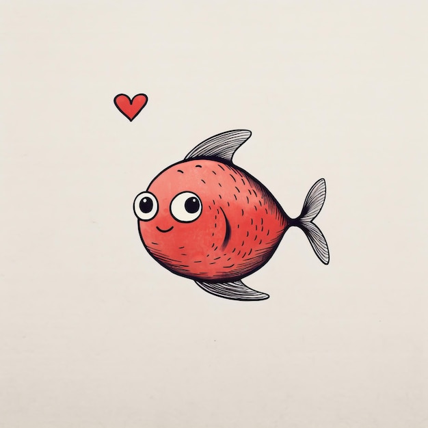 Piccolo pesce felice con uno stile filtro retrò cuore rosso