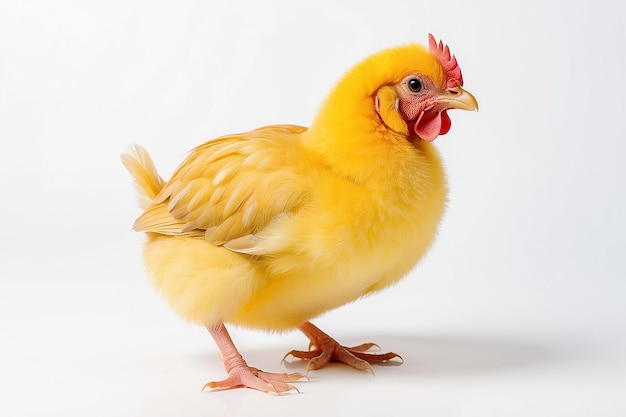 Piccolo pollo giallo su sfondo bianco