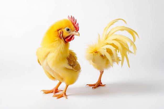 Piccolo pollo giallo su sfondo bianco