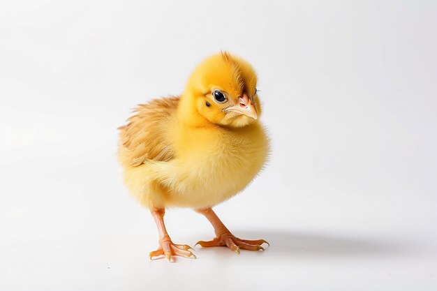 Piccolo pollo giallo su sfondo bianco