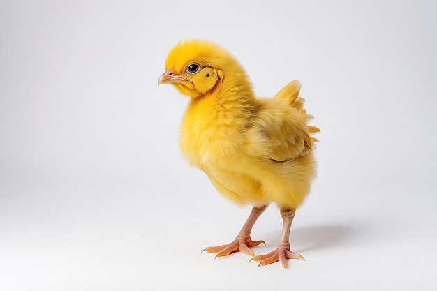 Piccolo pollo giallo su sfondo bianco