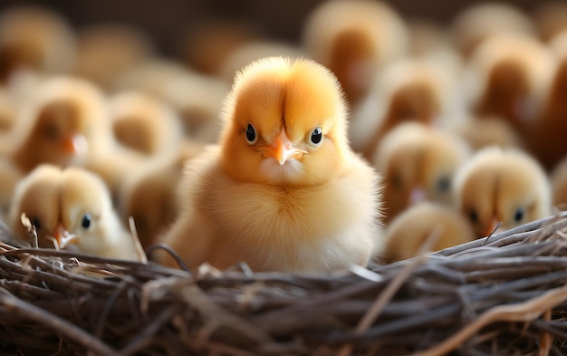 Piccolo pulcino con le uova di Pasqua