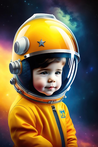 Piccolo ragazzo carino con casco spaziale ragazzo con casco di pilota astronauta arte digitale