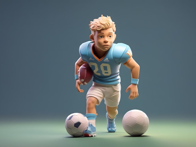 Piccolo rendering 3d isometrico carino di un giocatore di football