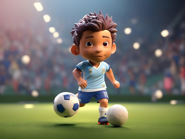 Piccolo rendering 3d isometrico carino di un giocatore di football