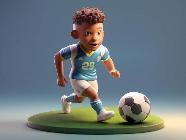 Piccolo rendering 3d isometrico carino di un giocatore di football