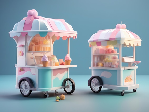 Piccolo rendering isometrico 3D del carrello di gelati