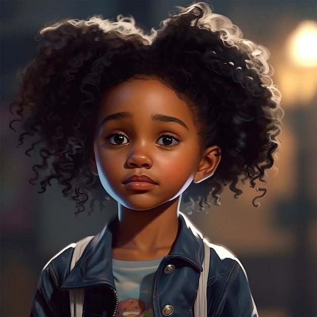 Piccolo ritratto di ragazza nera nell'animazione dell'immagine di stile
