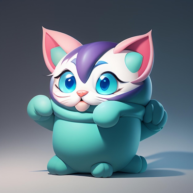 Piccolo ritratto di testa di gatto animazione di cartoni animati 3D illustrazione carta da parati bella immagine di gatto