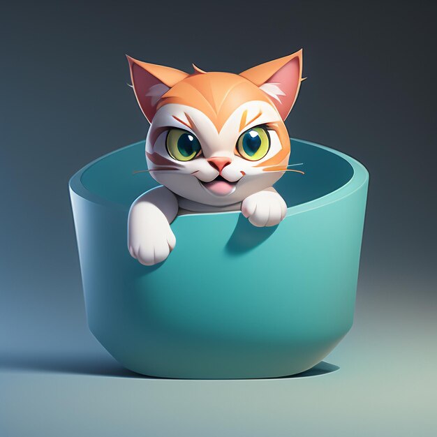 Piccolo ritratto di testa di gatto animazione di cartoni animati 3D illustrazione carta da parati foto di gatto carino