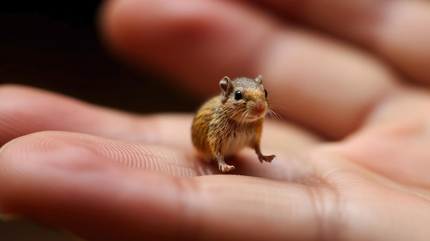 Piccolo scoiattolo su una mano umana Profondità di campo