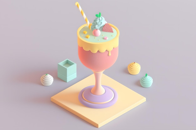 Piccolo simpatico design isometrico cocktail emoji 3d rendering