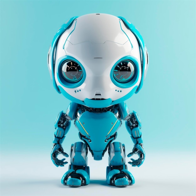 Piccolo simpatico robot divertente assistente virtuale bot isolato su sfondo bianco icona 3d AI generato