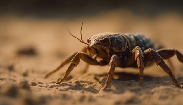 Piccolo tonchio che striscia su una foglia di pianta a strisce generata dall'intelligenza artificiale