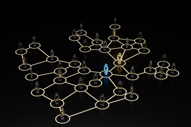 Piccolo uomo incandescente con concetto di informazione e comunicazione rendering 3d