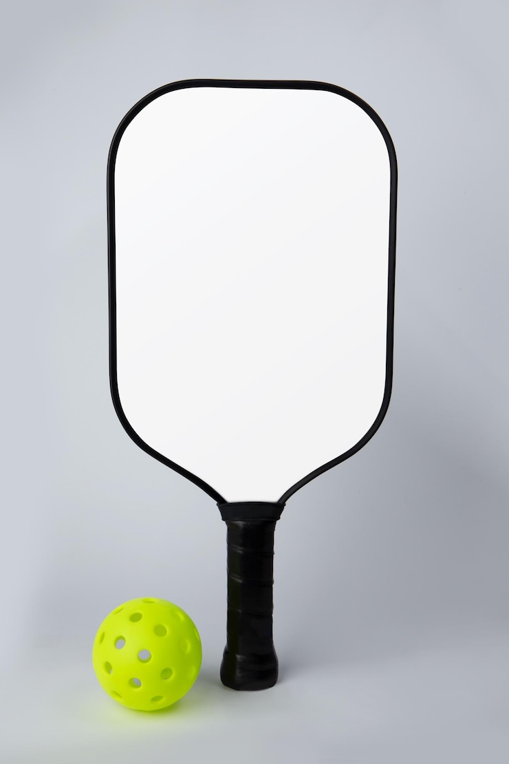 Foto pickleball paddle e ball su sfondo bianco