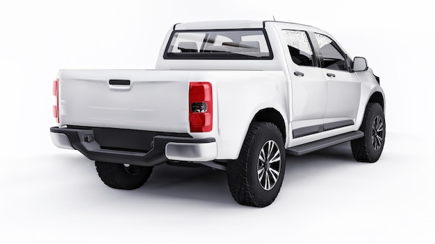 Pickup bianco su sfondo bianco rendering 3d