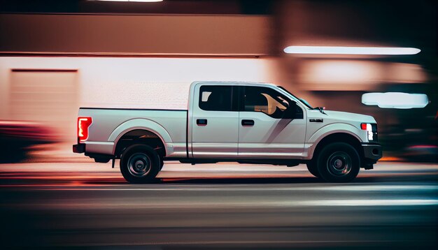 Pickup motion image auto in esecuzione su strada con sfondo sfocato auto 4x4 per viaggi e spedizioni