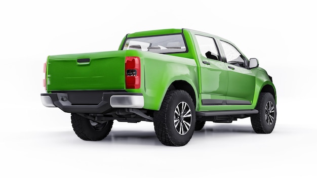 Pickup verde auto su sfondo bianco rendering 3d