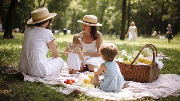 Picnic in famiglia nel parco IA generativa