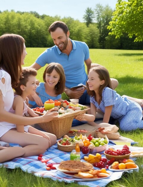 Picnic in famiglia sotto il sole estivo