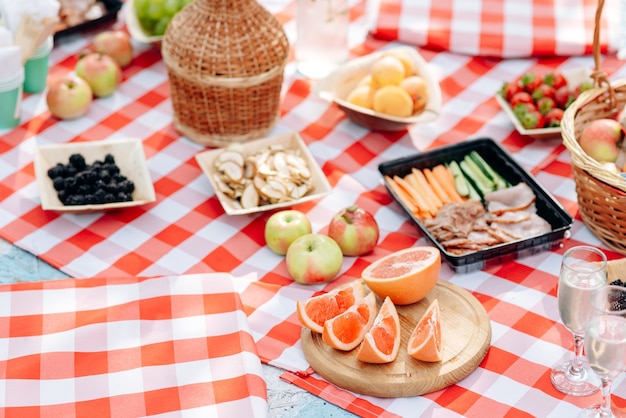 Picnic nel parco sull'erba verde