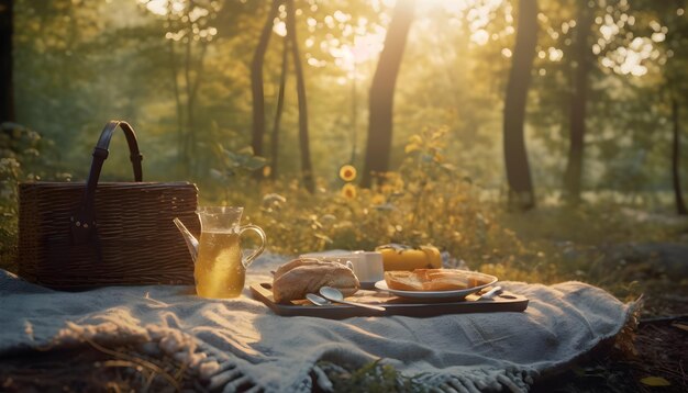 Picnic romantico sul tavolo in estate