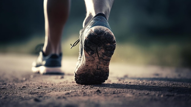 Piedi del corridore della donna che corrono sul primo piano della strada sulla scarpa