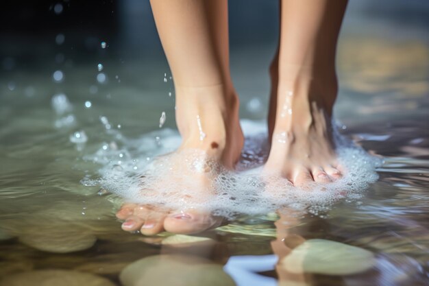 Piedi di donna dopo una procedura di spa in un salone di bellezza