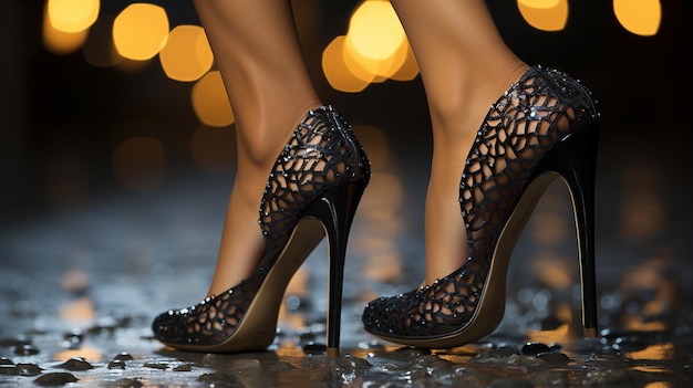 piedi femminili con scarpe a tacco alto sul pavimento